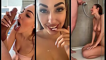 Amateur-Teenagerin (18+) Schluckt Schwanz Und Bekommt Eine Goldene Dusche Am Strand