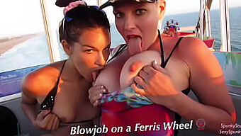 Watch As A Teen And A Milf Take Turns Giving A Risky Double Blowjob