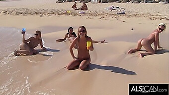 Six Horny Lesbians Enjoy A Public Beach Outing