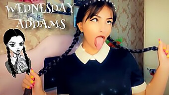 Wednesday Addams Cosplay Babe Gives A Big Boob Deepthroat And Ass Blowjob